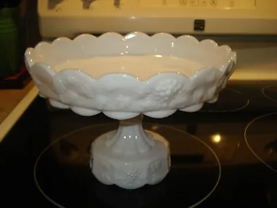 VTG Westmoreland Milk Glass Paneled Grape Shallow Pedestal Footed Bowl EUC • $19.50