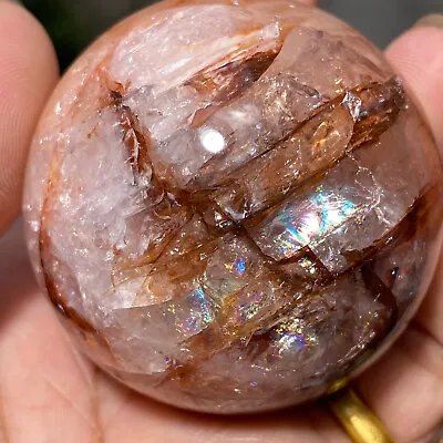 216g Rainbow Red Hematoid Quartz Crystal Sphere Phantom MULTI-INCLUSIONS Healing • $62