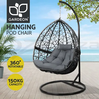 Gardeon Outdoor Egg Swing Chair Wicker Rattan Furniture Pod Stand Cushion Grey • $309.95