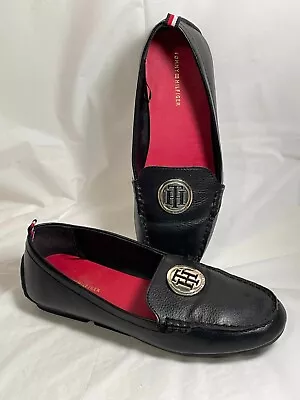 Tommy Hilfiger Women’s Loafers Size 8.5M Black Driving Flats Metal Logo • $18.97