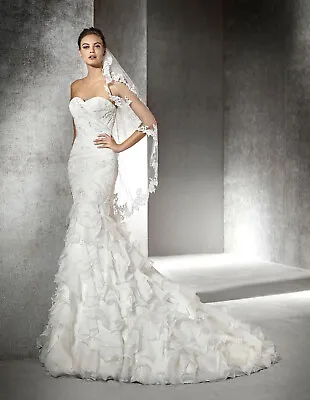 San Patrick Eresma Mermaid Wedding Ball Gown Dress 14 Lace Ruffles Ruching Beads • $499