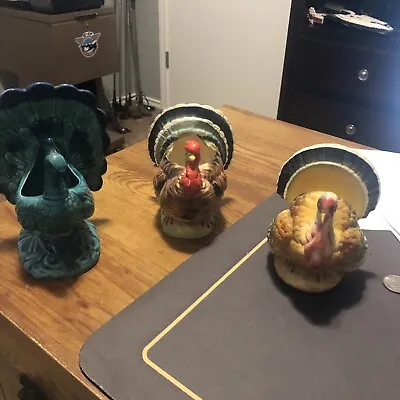 $22 • Buy Vintage Turkey Planter Napkin Peacock Ceramic Figurine Relpo 5503 6382 3pc Napco