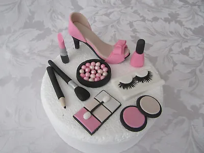 Edible Handmade MAC Make Up & Shoe Cake Topper Fondant Sugar Decoration (Pinks) • £26.49