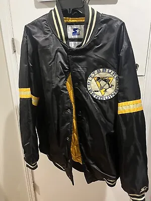 PITTSBURGH PENGUINS NHL STARTER Satin Bomber Jacket Traditional Black Men’s XL • $70