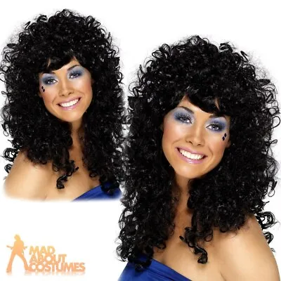 £12.49 • Buy Adults Black Boogie Babe Wig 60s 70s 80s Cher Fancy Dress Costume Ladies Womens