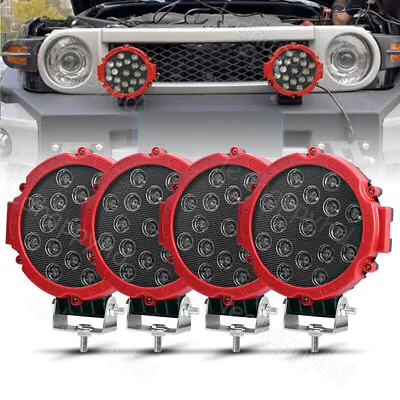 4PC 7inch 51W Round LED Work Lights Flood Offroad Fog Driving For Truck ATV Red • $47.70