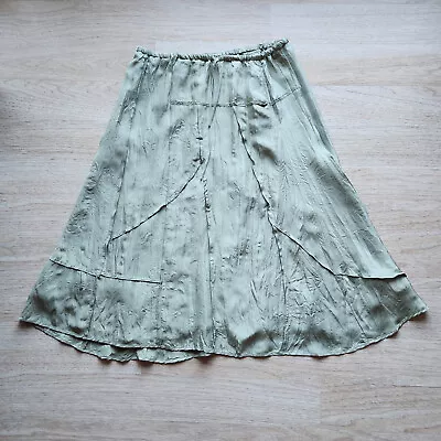 NWT Vintage J.Jill 100% Silk Swing Skirt Elastic Waist Green Patina Women's MP • $39.98