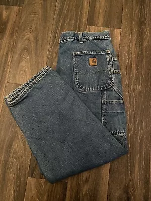 Carhartt Denim Dungaree Fit Fleece Lined Carpenter Jeans Men's Size 38x30 • $24.98