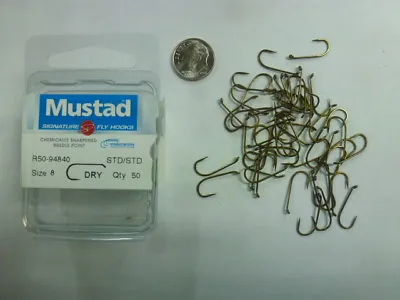 Mustad Dry Fly Hooks Size 8 Model 94840 50 To A Box. Signature Fly Hooks  • $7.99