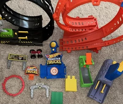 Hot Wheels Monster Truck Tracks Playset Pieces Launchers Loops Signs Jam Lot • $49.99