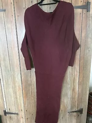 REISS Maroon  Knit Like Maxi Ribbed  Bodycon Jumper Dress Size Small • $95