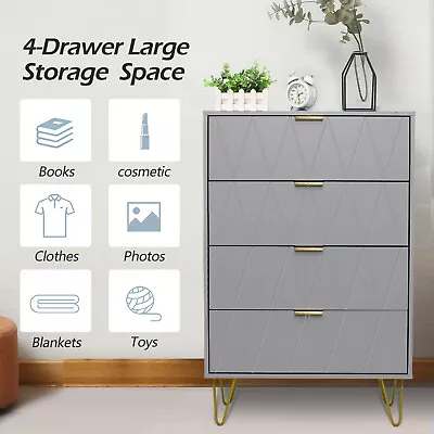 $159.99 • Buy 4 Drawer Modern Dresser Drawer Chest Storage Cabinet Bedroom Living Room Gray