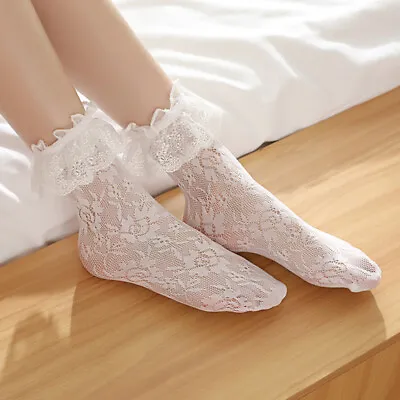 Women Girls Lace Ankle Socks Lolita Princess Socks Fishnet Frilly Ruffle Socks • $5.16