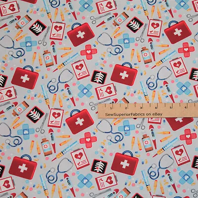 Medical Well Being Big HugsTossed Nurse Doctor Fabric By The 1/2 Yard #9322 • $3.76