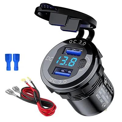 USB Fast Car Charger Socket Power Outlet W/QC 3.0 Adapter LED Voltmeter 12V UK • £10.25