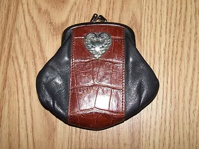 Vintage Brighton Leather Coin Change Purse Wallet Kiss Lock Rare EXCELLENT • $29.95