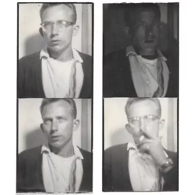 Vintage Photo Booth Snapshot Young Man Glasses Cigarette Nerdy Dark Creepy C1950 • $11.79