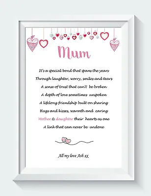 Personalised Mothers Day Gifts Mum Daughter Poem Print Unframed For Her • £5.45