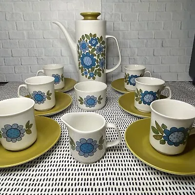 J&G Meakin Studio Vintage 1960s Topic Coffee Pot Set Cups Saucers Blue Floral • £29.99