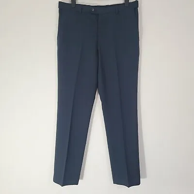 Mens BHS Trousers Blue Flexi Elastic Waist 34 Long Leg 34 Tapered Formal • $17.56