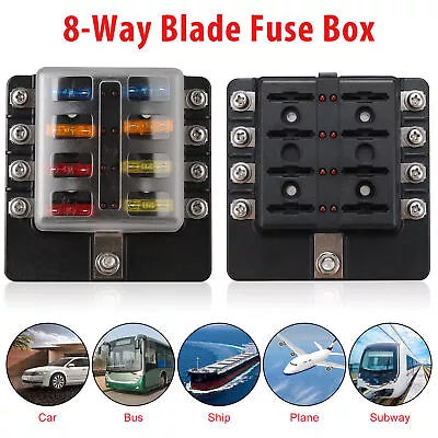 8-Way Blade Fuse Box Block Holder LED Indicator 6 12 24V Auto Marine Waterproof • $11.99