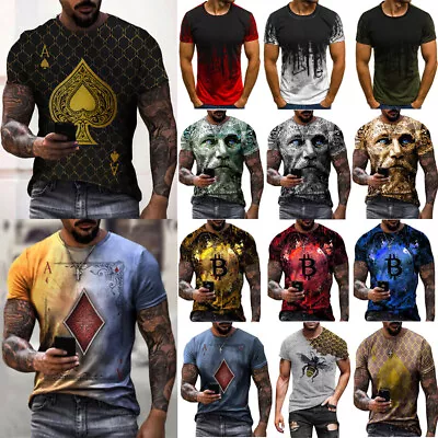 Mens Vintage Poker Bitcoin Printe Short Sleeve T-Shirt Casual Fitness Tee Tops • $7.28