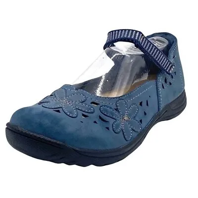 Earth Spirit Gelron 2000 Cornflower Blue Laser Cut Floral Mary Jane Shoes Sz 8.5 • $30