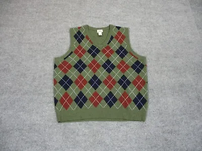 LL Bean Sweater Mens XXL 2XL Green Vest Lambs Wool Argyle Diamond Golf Preppy • $34.94