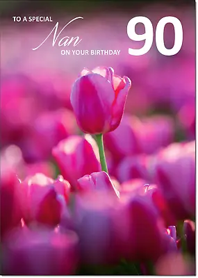 Doodlecards Nan Age 90 90th Birthday Card Flowers Pink Tulips • £3.49