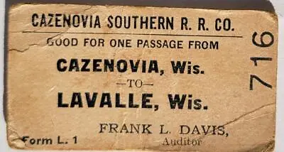 Antique Cazenovia Southern R.R. Co. RR Wisconsin Railroad Train Ticket Stub Vtg • $29.99