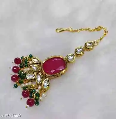 Tikka Bollywood GoldPlated Kundan Jhumar Jewelry Bridal Set Mang Tika Indian 09 • $17.88