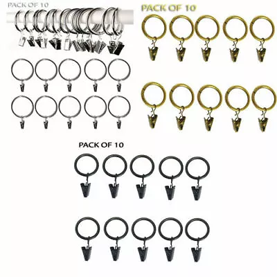  Heavy Duty Metal Curtain Rings Pole Rod Voile Curtain Hooks With Clips 30MM • £2.49