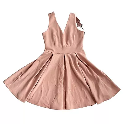 Haute Monde Dress Small Dusty Blush Pink Pale V Neck Skater Fit Flare Skirt • $17.99