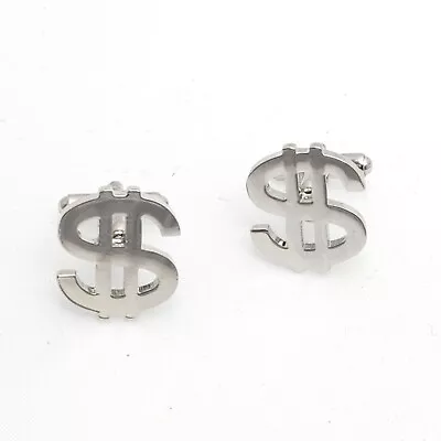 Silver Tone Dollar Sign Cufflinks Money Currency Mens Accessory Dad Banker Gift • $10