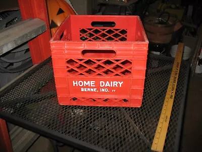 VINTAGE PLASTIC MILK CRATE 13x13x11 HOME DAIRY BERNE IND. REDISH ORANGE 1977 • $15