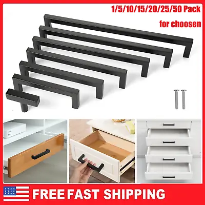 Matte Black Square Modern Cabinet Handles Pulls Kitchen Drawer Stainless Steel  • $11.50