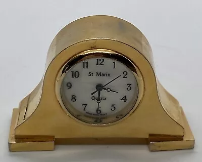 St. Marin Miniature Mantle Clock Quartz New Battery Gold 2” Long Keeps Good Time • $14.90