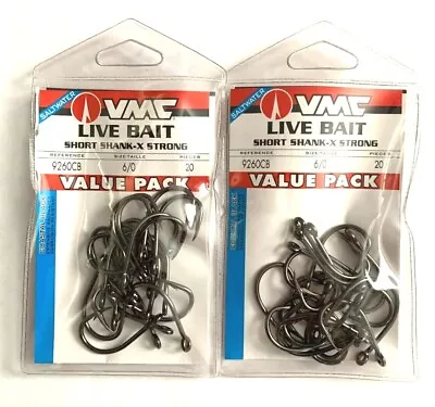 40 VMC 9260CB Faultless Coastal Black O'Shaughnessy Live Bait Hooks Size 6/0 • $13.99