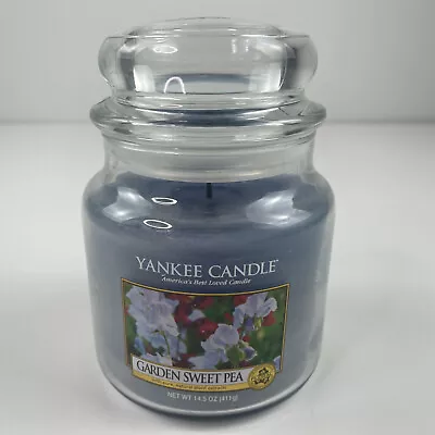 Yankee Candle Garden Sweet Pea Medium Jar Candle 14.5 Oz. Used Once • £24.32