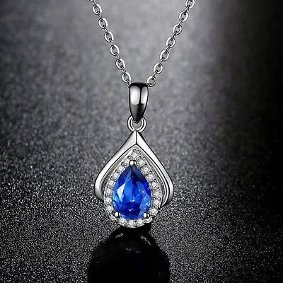 £3.99 • Buy 925 Sterling Silver Blue Crystal Heart Ocean Pendant Necklace Womens Jewellery 