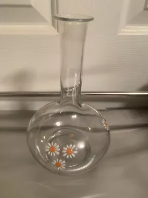 Tall Antique Clear Glass Barber Bottle W/ Painted Daisies - G Clk • $25