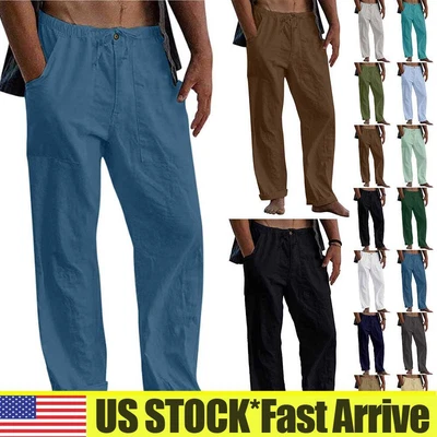 $20.49 • Buy Men's Summer Beach Loose Cotton Linen Pants Elasticated Casual Trousers Buttoms