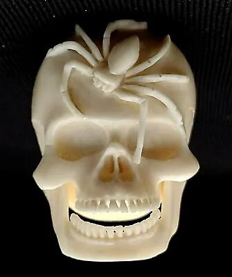 £145 • Buy Intricately Carved From Cow Bone Human Skull With Spider & Articulated Jaw