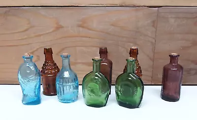 Lot Of 8 Mini Glass Bottles Colorful Approx 3  Blue Amber Green Brown • $12