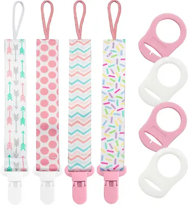 8 Pcs Dummy Clips Girls Baby Pacifier Holder Soother Clip Chain Straps With Ring • £6.59