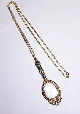 Joan Rivers Crystal Accent Gold & Green Enamel Magnifying Glass Pendant Necklace • $22.50