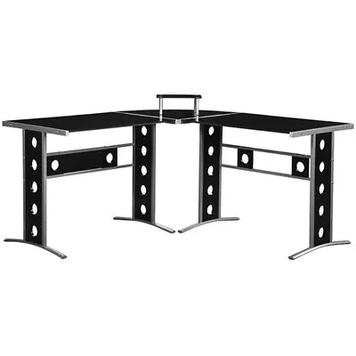 Coaster Keizer 3-Piece L-shape Glass Top Metal Office Desk Set Black And Silver • $192.23