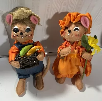 Annalee Doll Couple 6.5” Harvest Boy￼/Girl MouseHolding Basket/Sunflower Cute! • $13.99