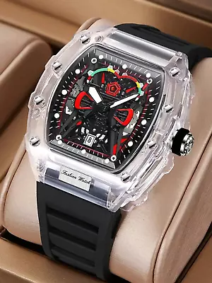 New 2024 Men Quartz Watch Transparent Silicone Strap Luminous Calendar Wrist Wat • $3.25