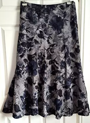 Per Una Maxi Skirt Size 14 R Silver Grey Blue Black Floral Fine Velvet Flare • £15